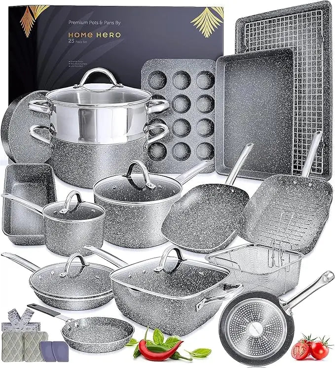 Home Hero Pots and Pans Set Non Stick - Induction Compatible Kitchen Cookware Sets + Bakeware Sets - Non Stick, PFOA Free