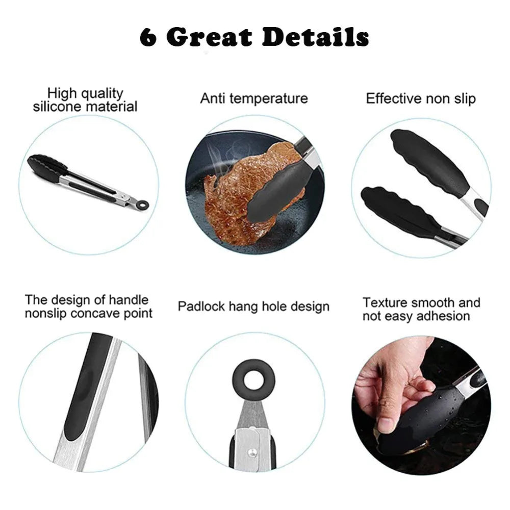 LMETJMA Premium Kitchen Tongs Silicone Cooking Tongs 9 12 inch BPA Free Non-Stick BBQ Cooking Grilling Locking Food Tongs KC0253