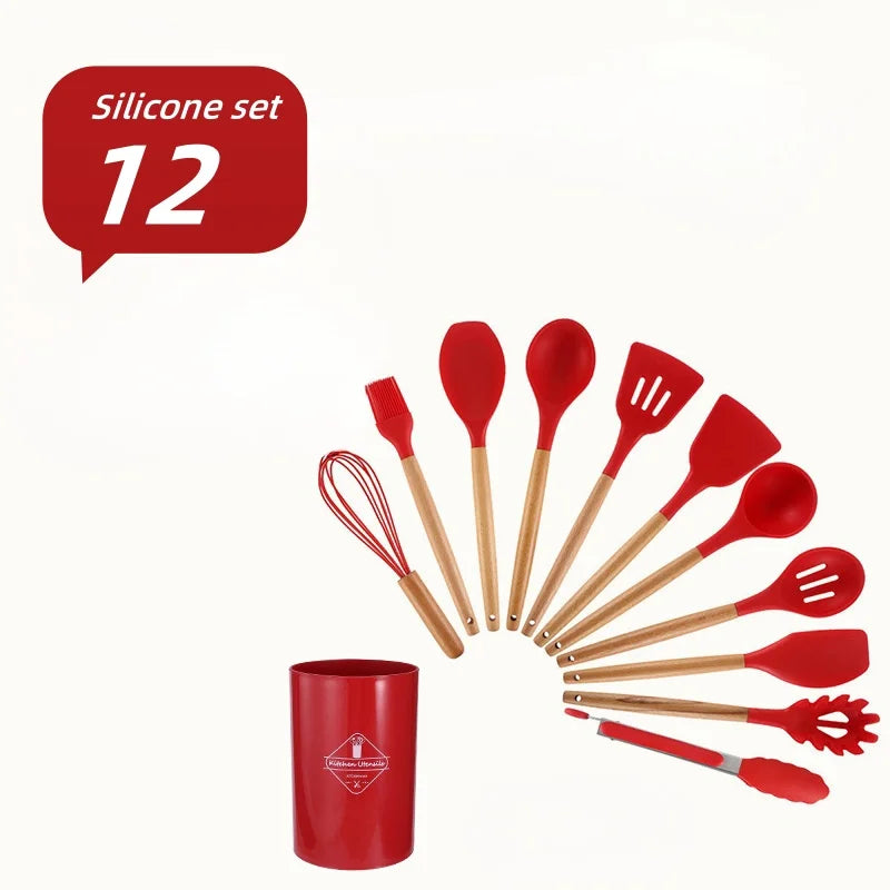 12pcs/set Silicone Kitchen Utensils Set Sets of Kitchen Gadgets Ensembles De Gadgets De Cuisine Heat Resistant Accessories Tools