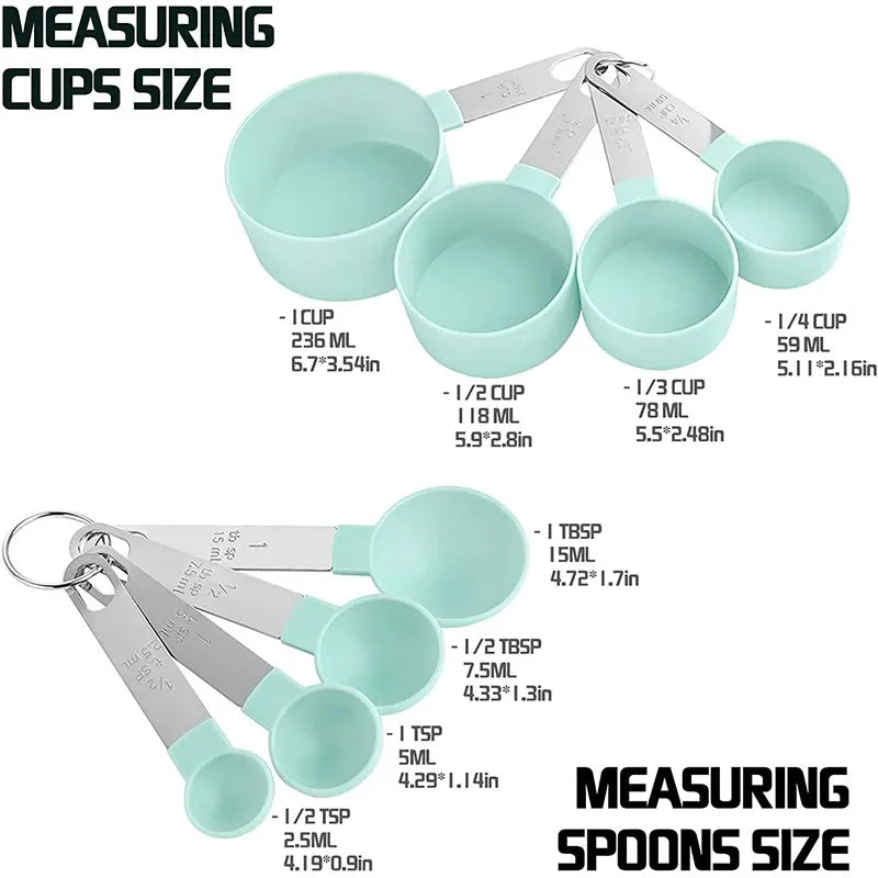 8PCS Stainless Steel Measuring Cup and Spoon Set with Handle Accurate Scale Kitchen Tools for Baking Cooking Ingredients