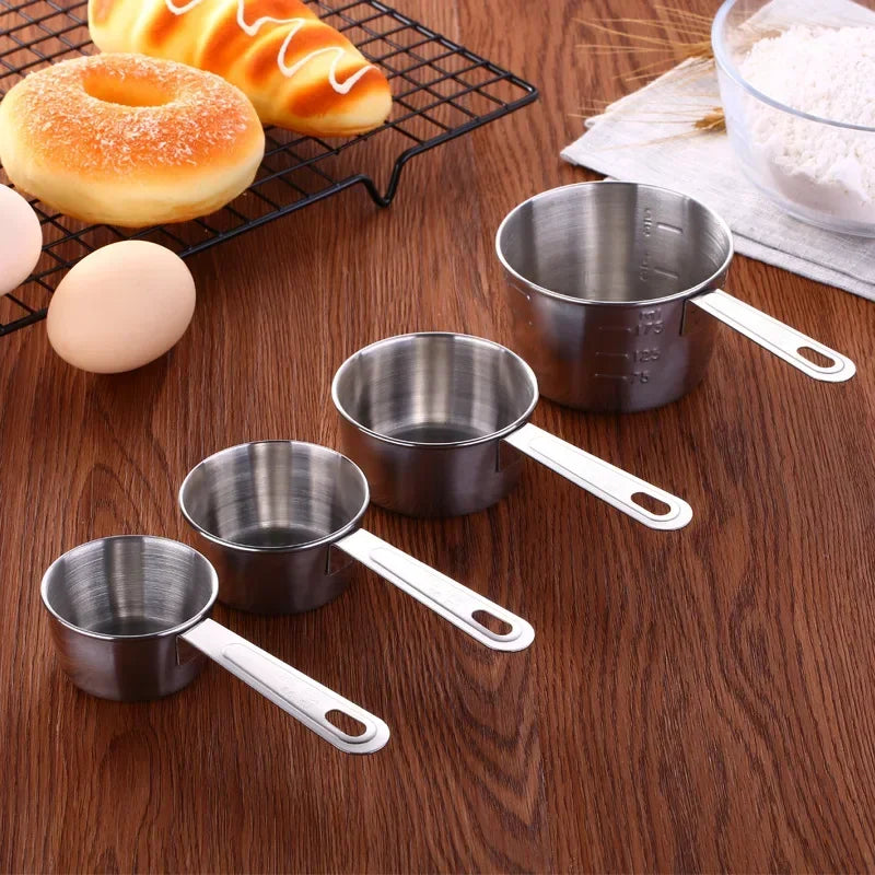 4 Pcs Stainless Steel Measuring Cups Kitchen Baking Tools Measuring Spoon Set Coffee Spoon Milk Powder Spoon with Scale