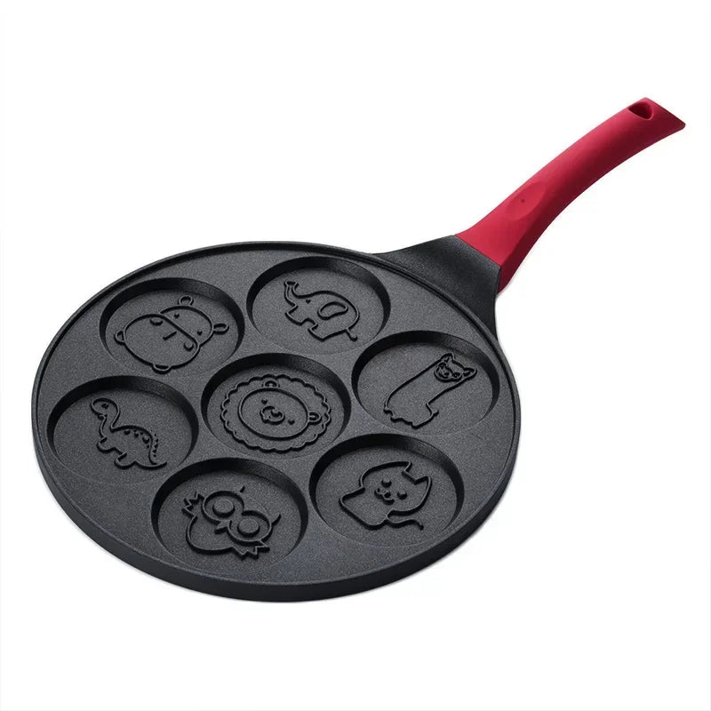 Seven-hole Breakfast Frying Pan Animal Face Design Multi-function Wheel Pancake Pan Small Egg Dumpling Non-stick Frying Mould