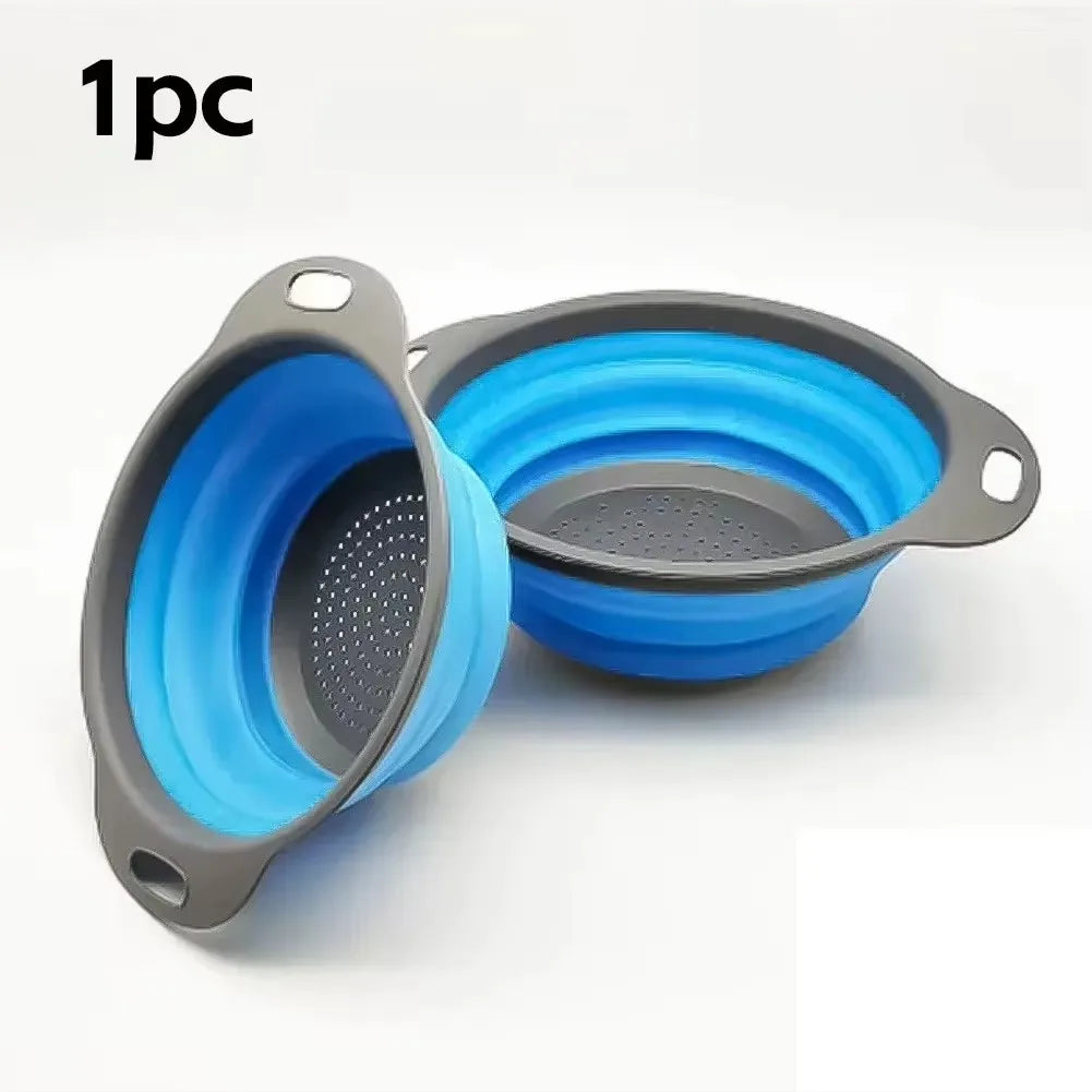 Silicone Folding Drain Basket Fruit Vegetable Washing Basket Foldable Strainer Colander Collapsible Drainer Kitchen Storage Tool