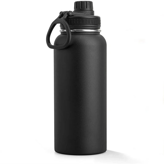 Insulated Water Bottle, 1000ml 32 oz Stainless Steel Double Wall Vacuum Wide Mouth Sport Bottle with Leakproof Spout Lid