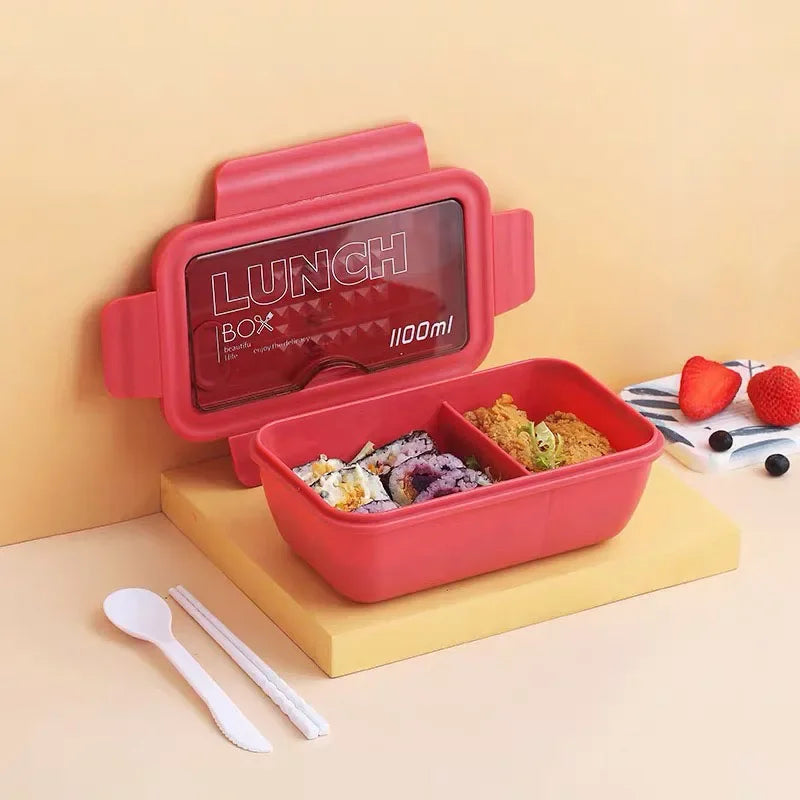 Japanese Style New Microwave Lunch Box with Bento  Compartments Portable Box Leakproof Food Container for Kids with Tableware