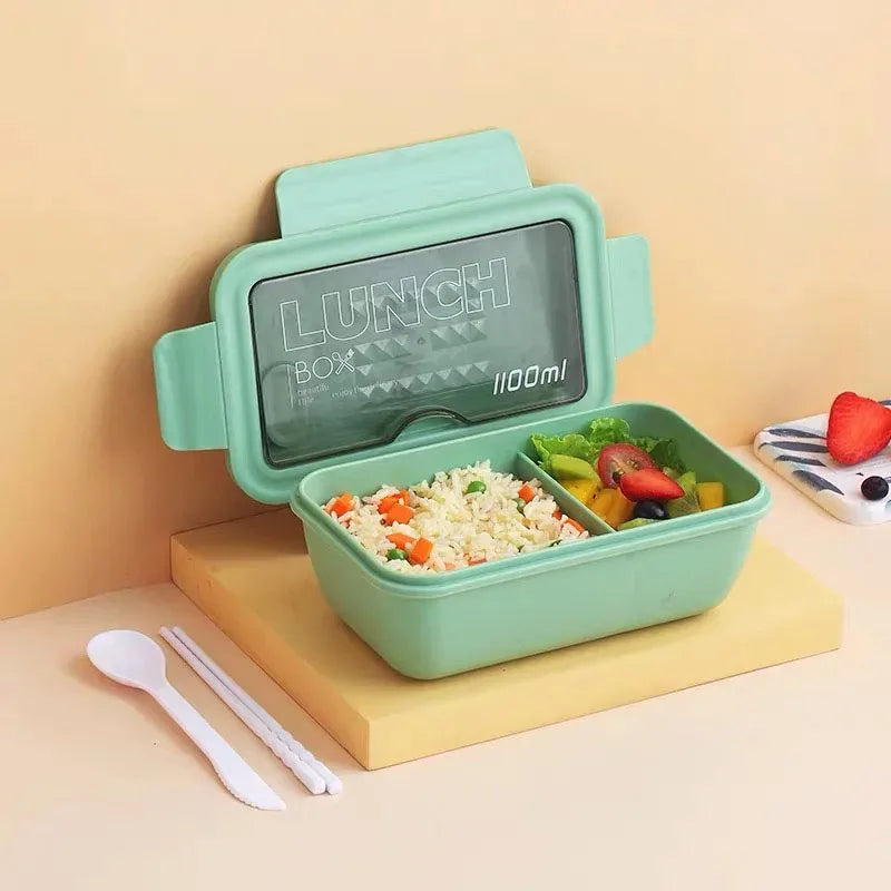 Japanese Style New Microwave Lunch Box with Bento  Compartments Portable Box Leakproof Food Container for Kids with Tableware