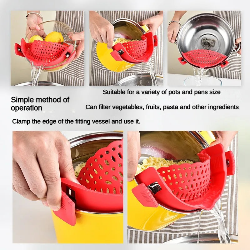 1PS Kitchen Clip-on Water Drainer Silicone Pot Edge Water Drainer Vegetable Noodles Water Filter Anti-Spill and Anti-Leak Baffle