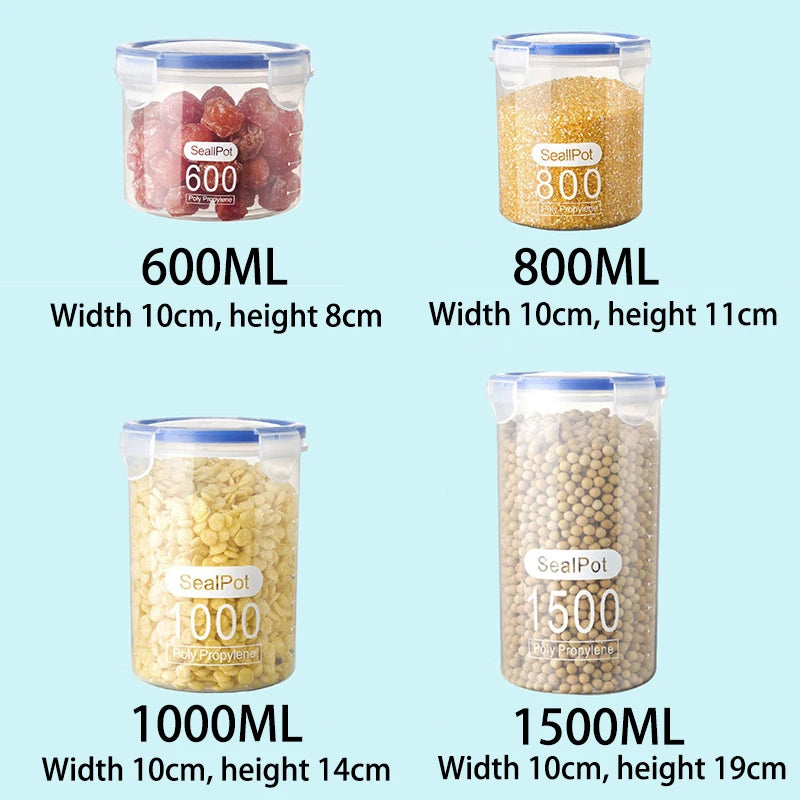 5Pcs Sealed Storage Box Transparent Kitchen Food Grain Organizer Storage Tank Plastic Large capacity Moisture-proof Sealed Jars