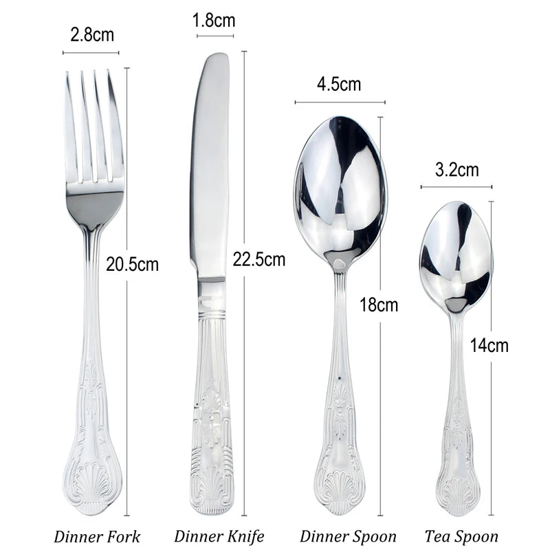 Graceful Royal Style 8 Utenisils Cutlery Sets Mirror Stainless Steel Elegant Metal Dinnerware Flatware For Kitchen Restaurant