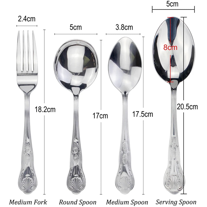 Graceful Royal Style 8 Utenisils Cutlery Sets Mirror Stainless Steel Elegant Metal Dinnerware Flatware For Kitchen Restaurant