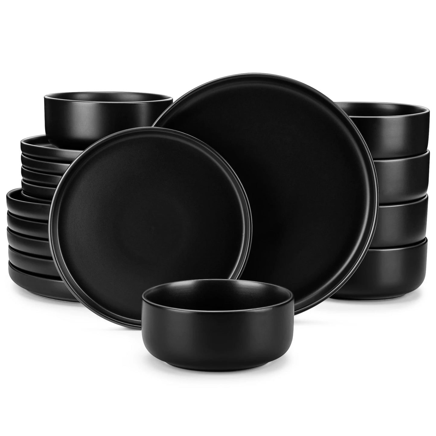 vancasso 18/36 Piece Black Ceramic Plate Sets Stoneware Dinner Set Elegant Dinnerware with 6/12PCS Dinner Plate/Dessert/Bowl