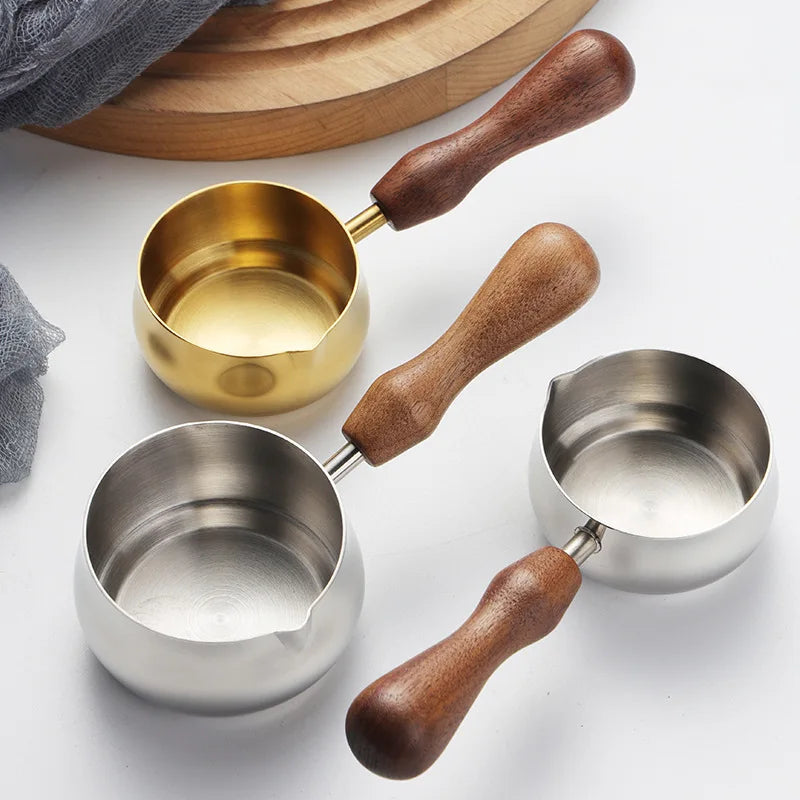 304 Stainless Steel Sauce Cup Black Pepper Tomato Steak Seasoning Cup Wooden Handle Dipping Bowl Coffee Mini Milk Cups