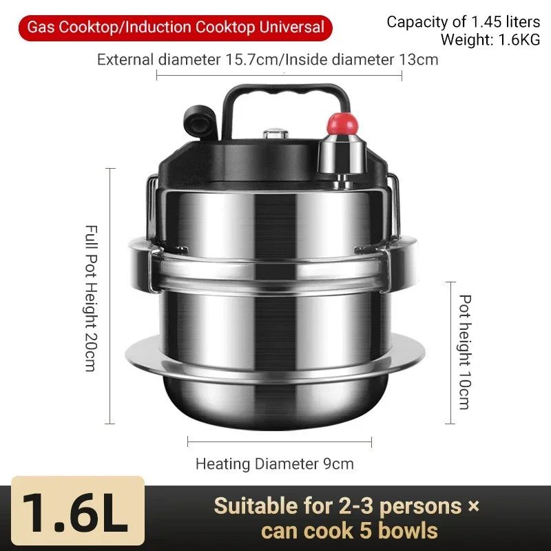 Portable Pressure Cooking Pot Stainless Steel Micro Pressure Cooker Outdoor Camping Household 5-minute Quick Cooking Pot 0.8-2L