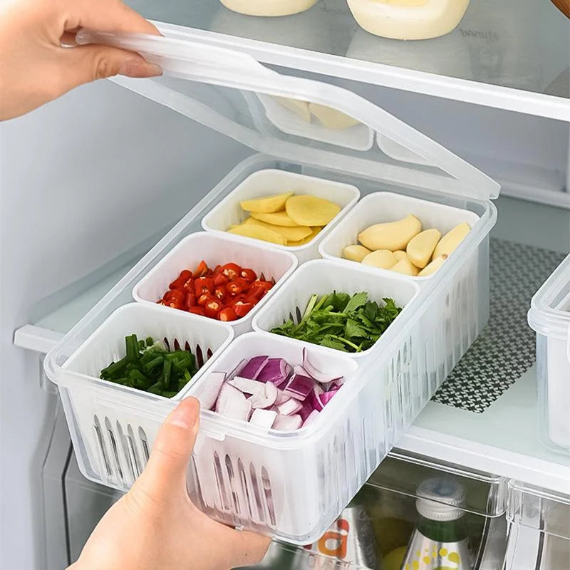 Refrigerator Food Drain Fresh-keeping Box Ginger Garlic Onion Pepper Storage Box Fruit Vegetable Drain Basket Kitchen Organizer