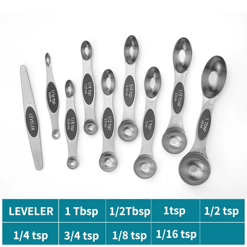 9 Pcs Magnetic Measuring Spoons Set Dual Sided Stainless Steel Small Tablespoon Teaspoons Fits In Spice Jars