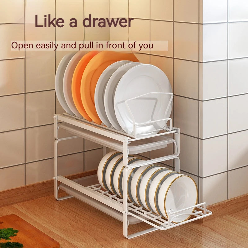 Dish Drain Shelf Stackable Drawer Bowls and Plates Organizer Rack Countertops Drain Shelf Cabinets Sink Cutlery Storage Shelf