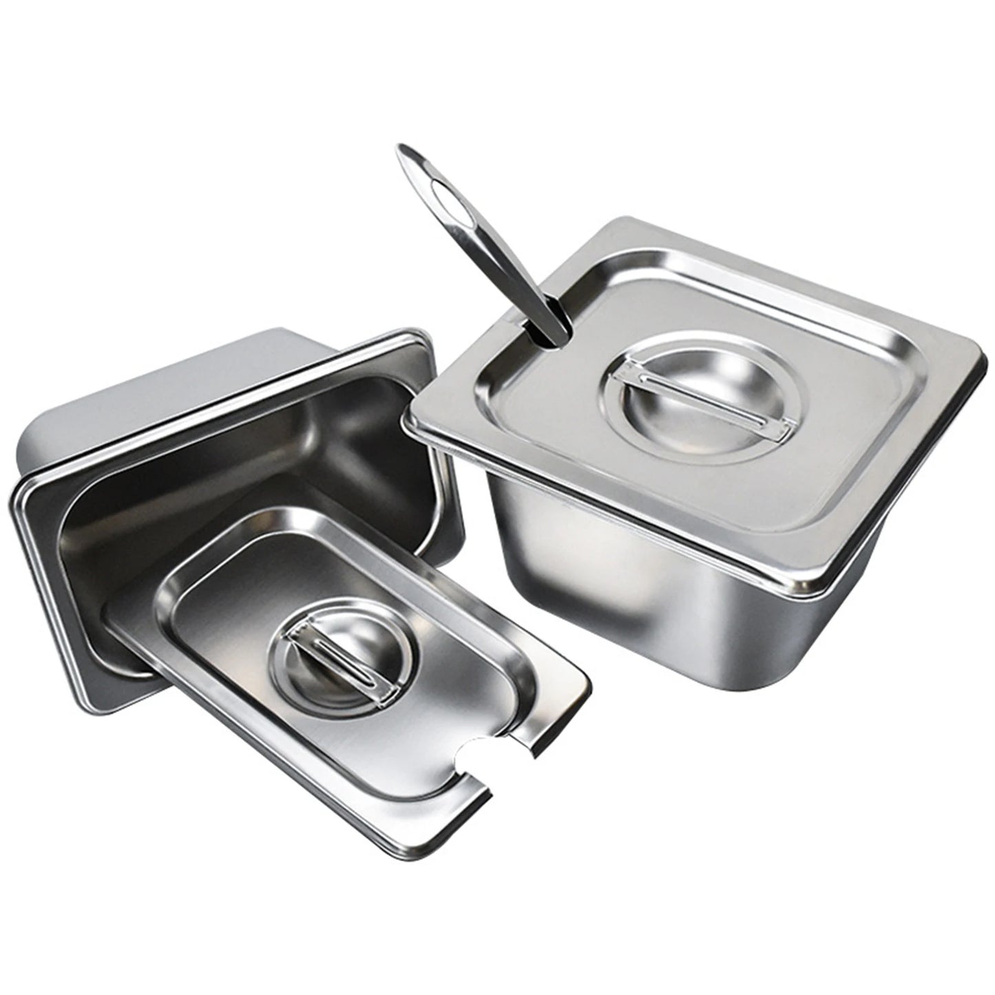 Stainless Steel Food Pan with Lids and Spoon Rectangular Square Deep Pan Milk Tea Shop Jam Box Supplies for Hotel Restaurant