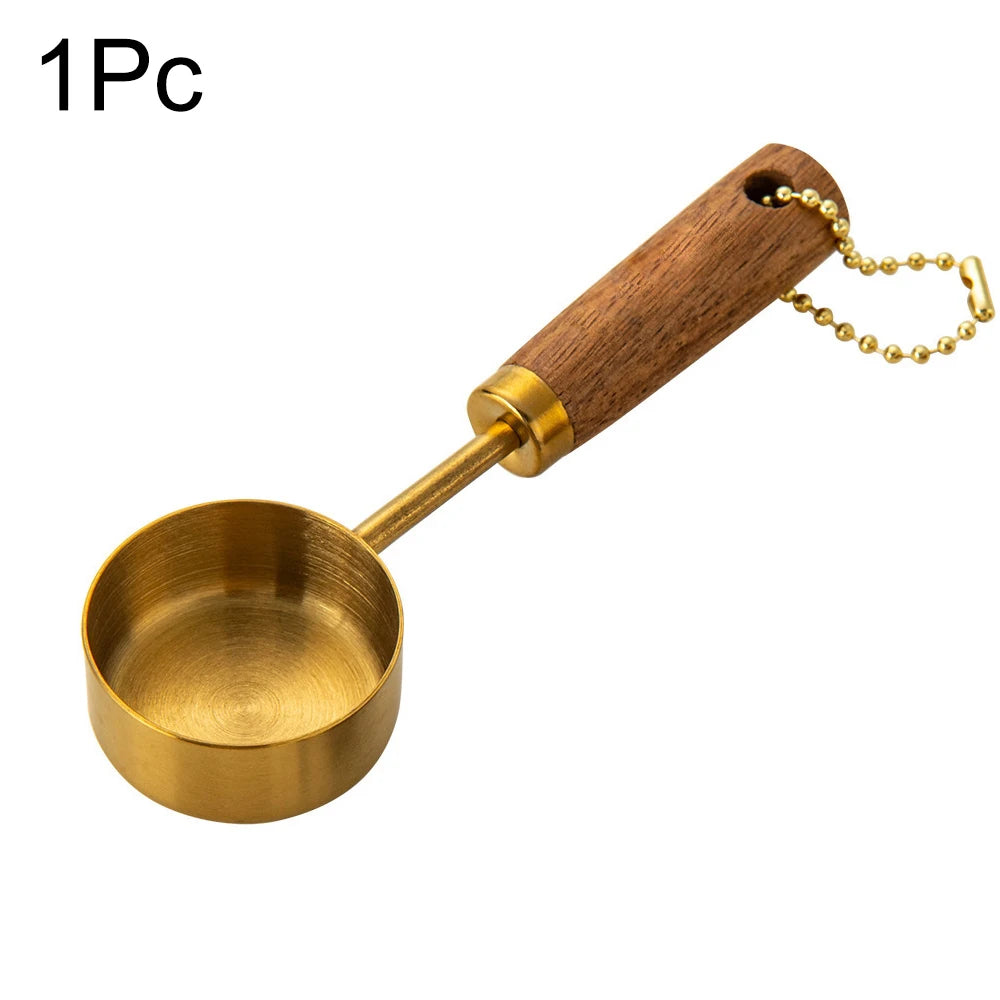 Gold Wooden Handle Stainless Steel Measuring Cups Spoons Baking Tools Coffee Measuring Spoon Set Bartending Scale Accessories