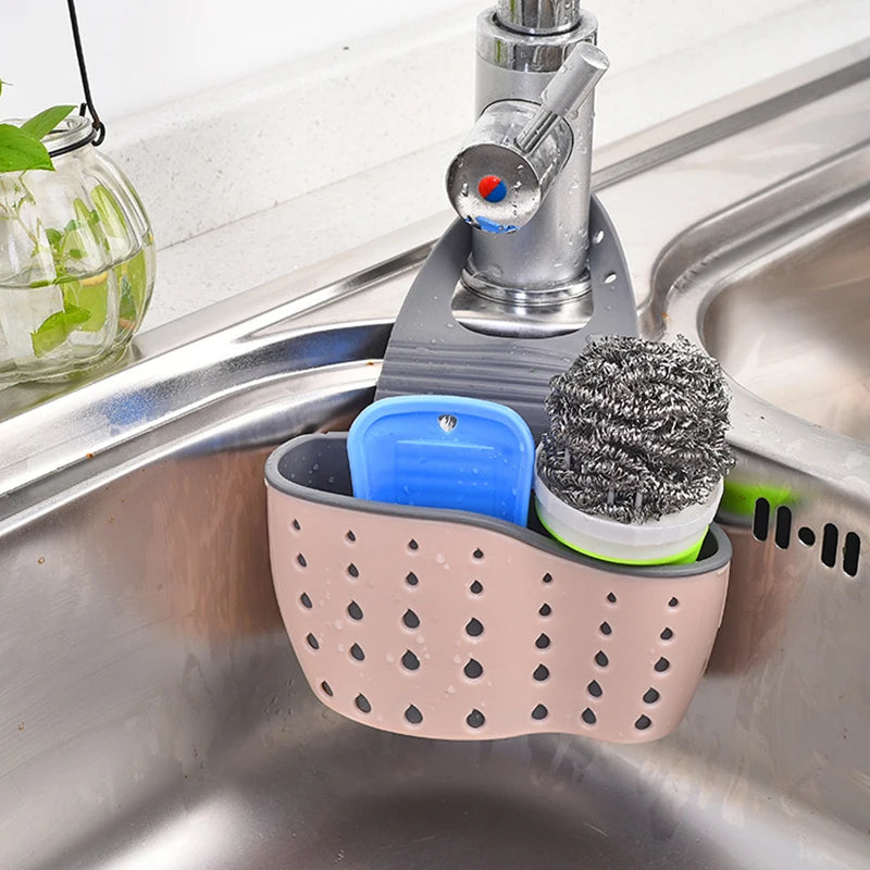 Home Storage Drain Basket Kitchen Sink Holder Adjustable Soap Sponge Shlf Hanging Drain Basket Bag Kitchen Accessories