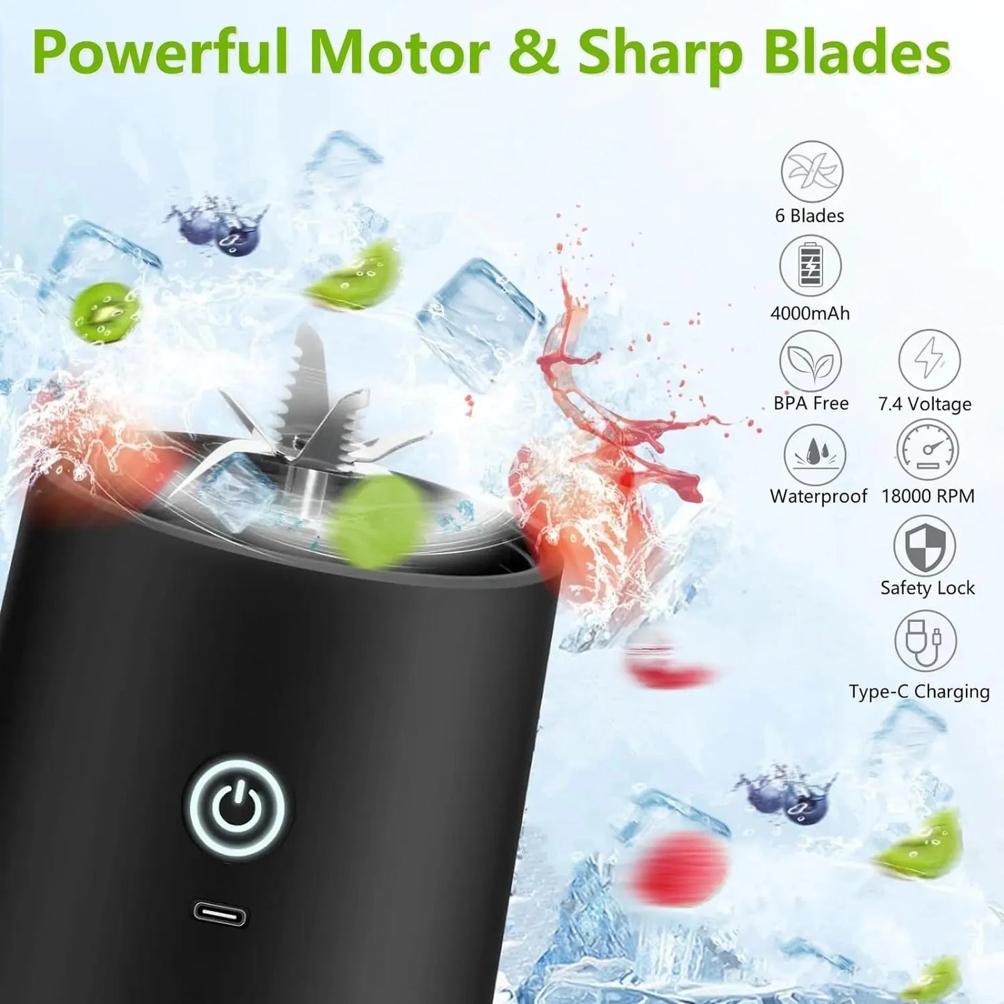 New 4000mAh Portable Juicer Cup 600ML 10-Leaf Blade Powerful Motor Mini Blender for Shakes Smoothis Blender Mixer Cup Outdoor