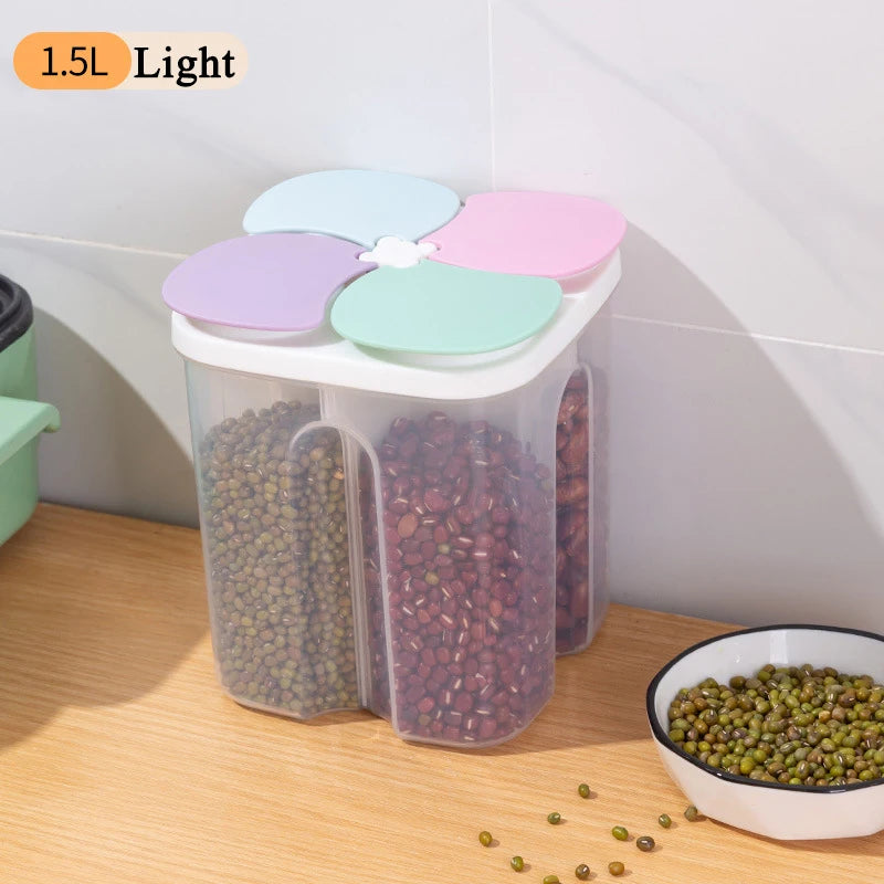 Kitchen Cereals Storage Box Plastic 4 grids Cereals Sealed Jar Food Container Moisture-proof Grain Tank Spaghetti Keep Fresh Box