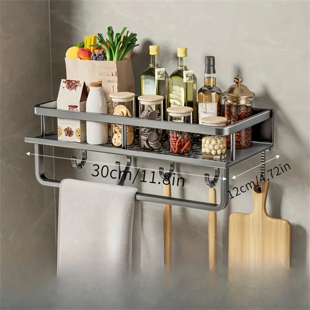 1 Multi-Functional Storage Rack With Rod Seasoning Rack Wall-Mounted Seasoning Storage Rack For Cooking Items