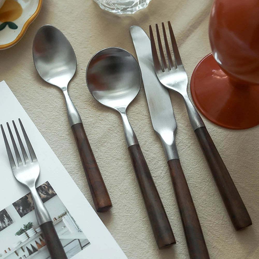 Popular Eco-Friendly Real Wood Handle Stainless Steel Cutlery Elegant Dinnerware Tableware Excellent Performance For Home