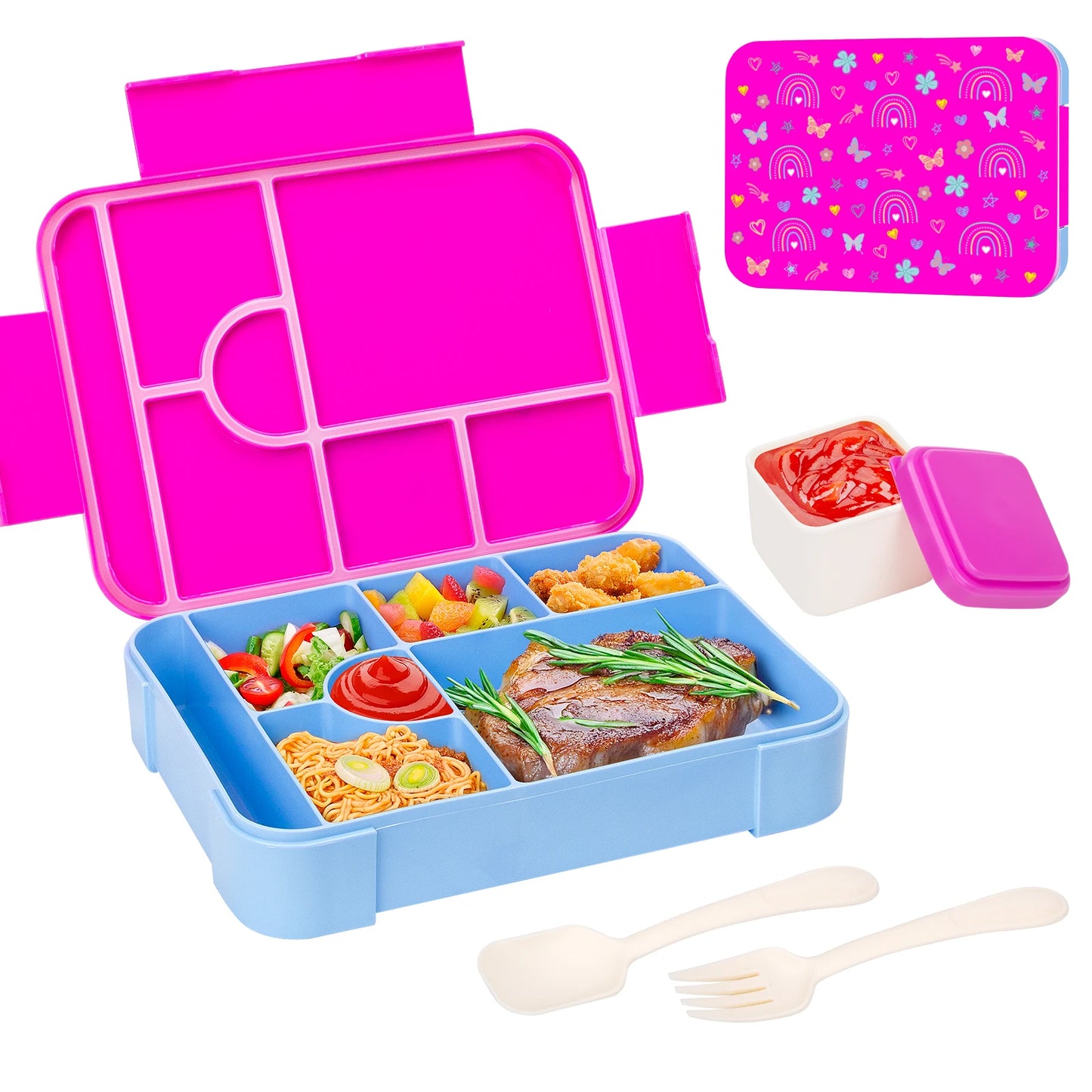 Adorable Pattern Kids Lunch Box Portable Divided Microwave Oven Bento Box Leakproof Food Container For back to school kitchen