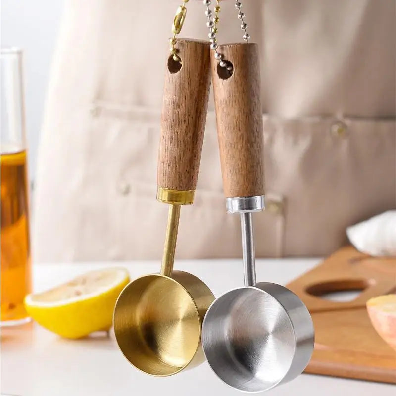 2/1Pc Wood Handle Measuring Spoons Cups Stainless Steel Quantitative Seasoning Tools Wood Handle Kitchen Utensils Home Gadgets