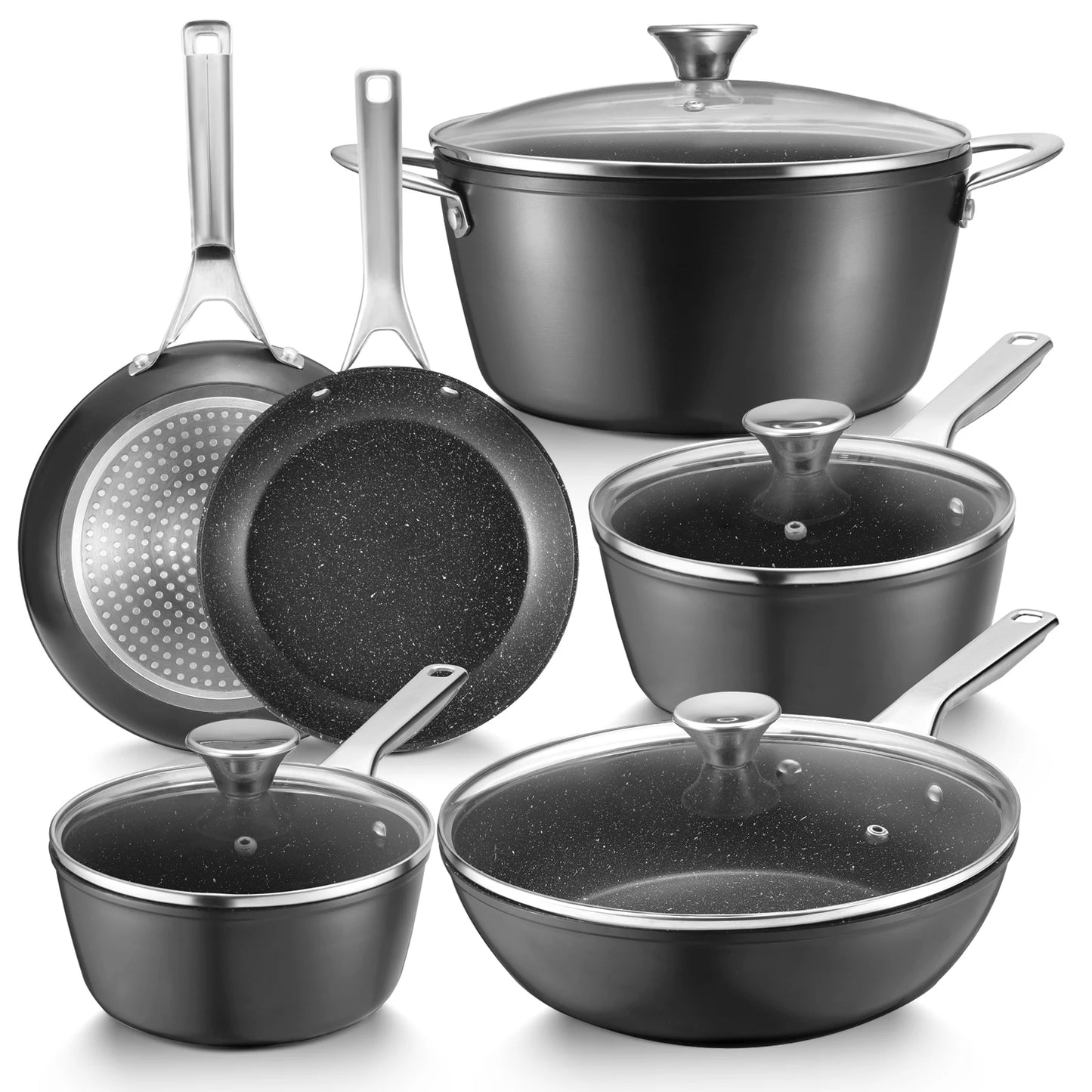 Induction Cookware Nonstick, 10-Piece, BEZIA Pots and Pans Set for Induction Cooktop, Compatible with All Stoves