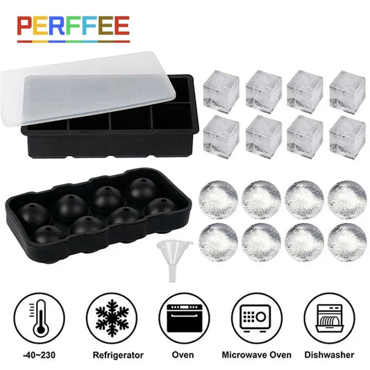 4/6/8 Grid Ice Cube Silicone Molds Ice Cube Maker Square Tray Mold Ice Ball Maker Ice Cube Tray with Lid for Whiskey Ice Mould