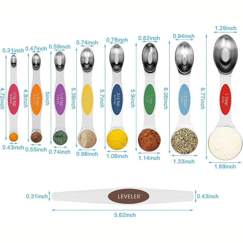 9 Pcs Magnetic Measuring Spoons Set Dual Sided Stainless Steel Small Tablespoon Teaspoons Fits In Spice Jars