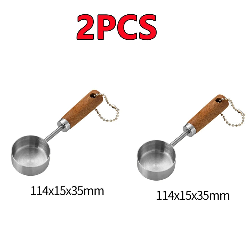 2/1Pc Wood Handle Measuring Spoons Cups Stainless Steel Quantitative Seasoning Tools Wood Handle Kitchen Utensils Home Gadgets