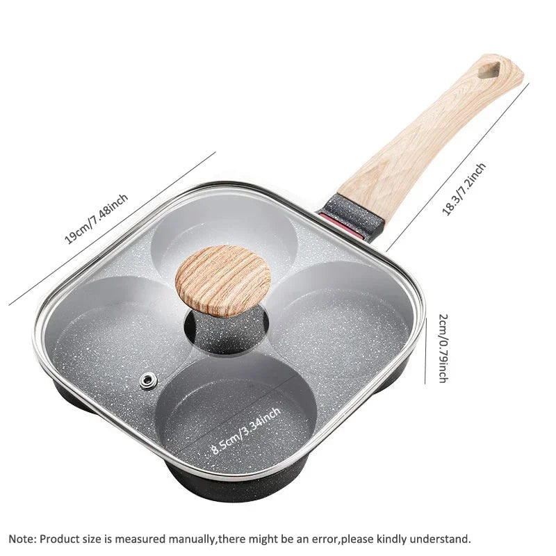 Non-stick Frying Pan with Lid,4-hole Omelet Pan,Egg Burger Cooking Pan,Home Breakfast Cookware,Universal Gas Induction Cooker