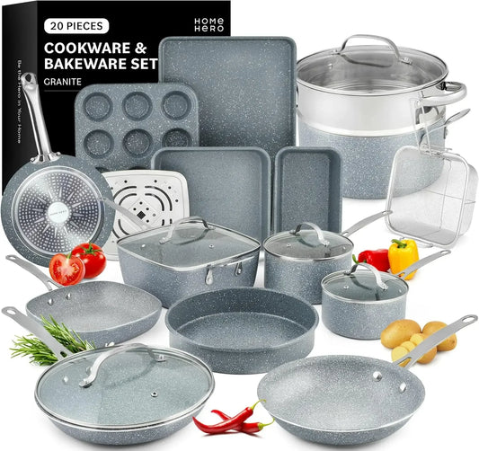 Pots and Pans Set Non Stick - Induction Compatible Kitchen Cookware Sets + Bakeware Sets - Non Stick