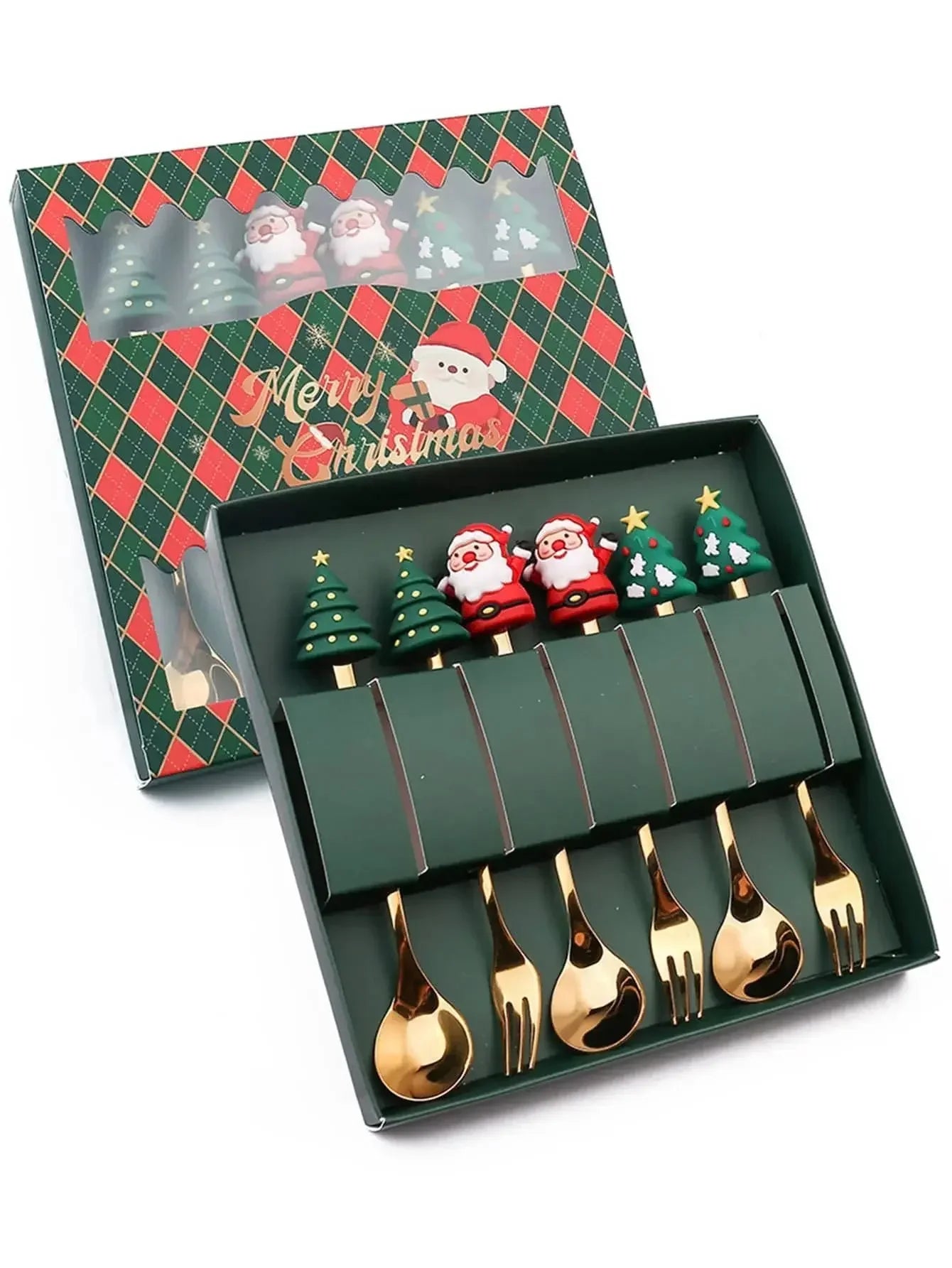 New Christmas Tableware Set Spoon and Fork Stainless Steel Creative Tableware Coffee Tea Dessert Spoon Exquisite Gift Set