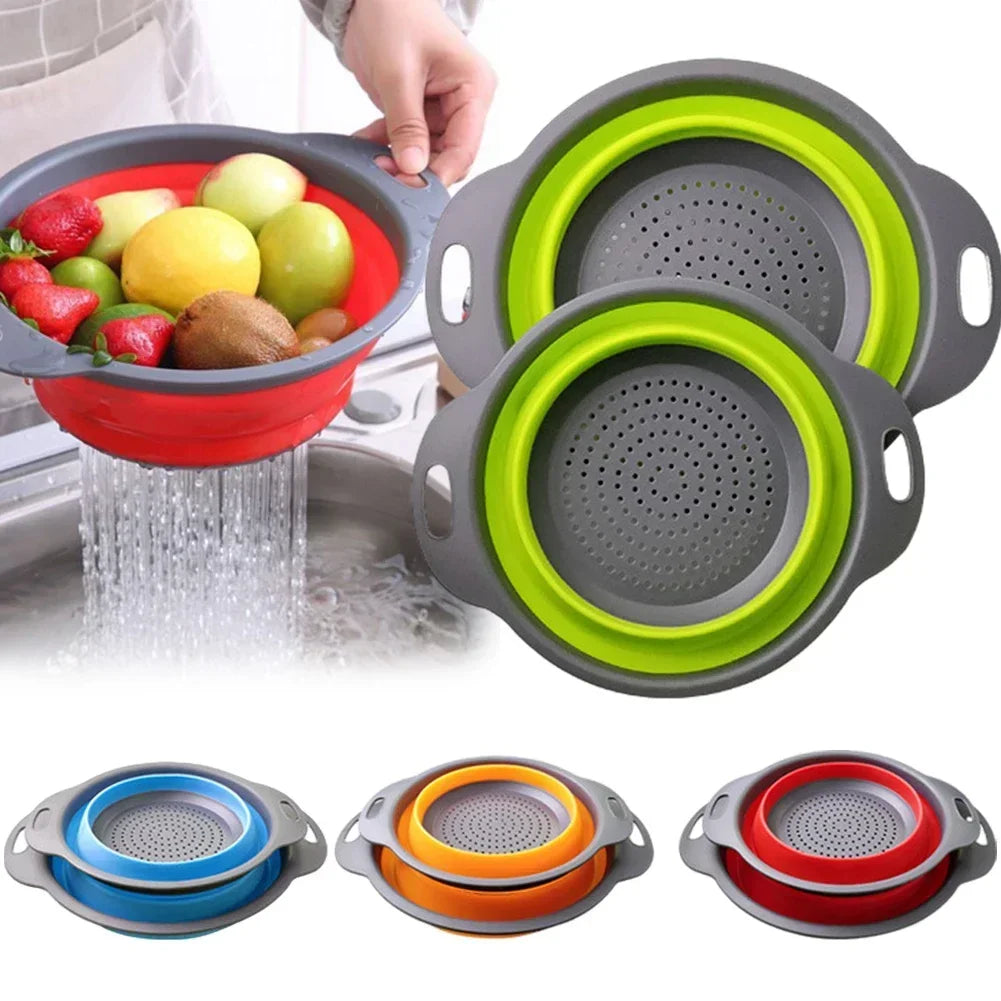 Silicone Folding Drain Basket Fruit Vegetable Washing Basket Foldable Strainer Colander Collapsible Drainer Kitchen Storage Tool