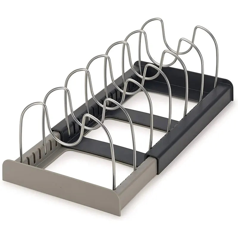 Expandable Pot and Pan Organizers Rack Holder Kitchen Cabinet Pantry Bakeware Organizer Rack with 6 Adjustable Compartments