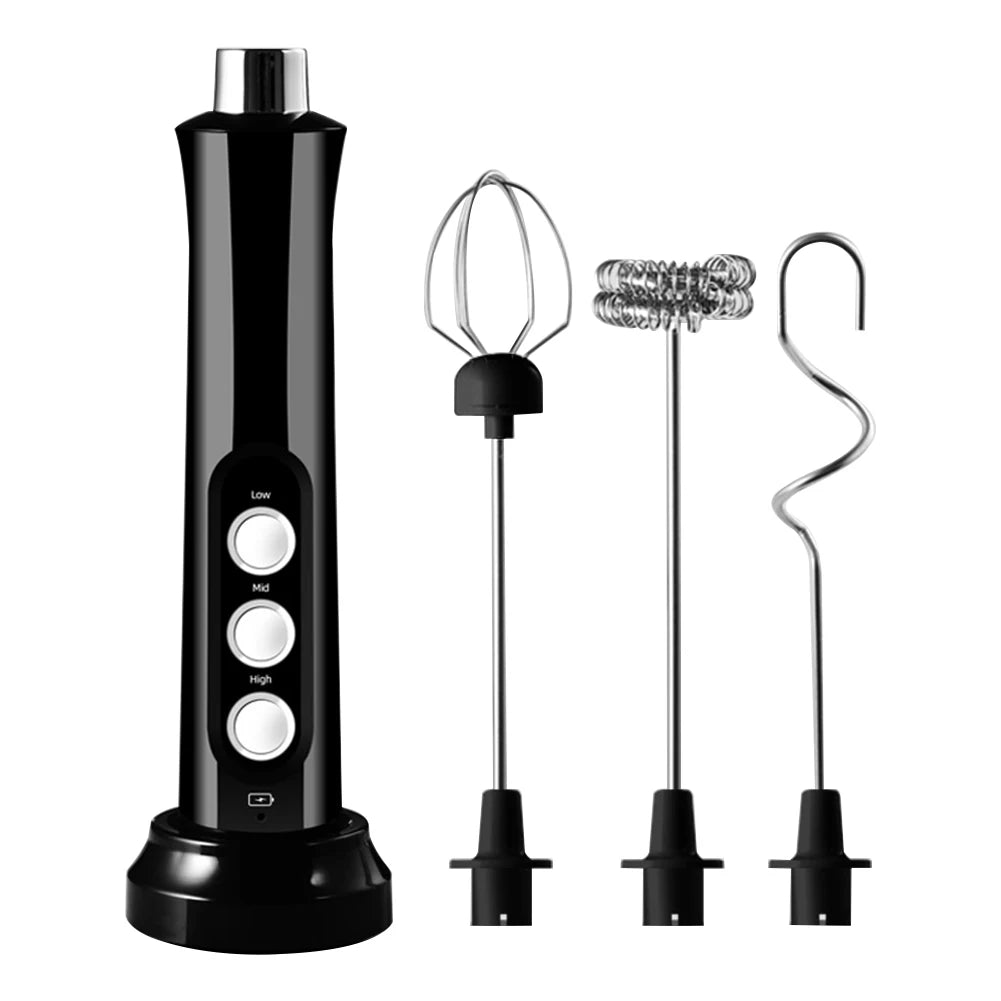 Electric Foamer Mixer Whisk Beater Stirrer 3-Speeds Coffee Milk Drink Frother USB Rechargeable Handheld Food Blender Whisk