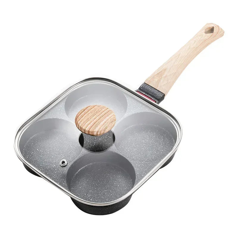 Non-stick Frying Pan with Lid,4-hole Omelet Pan,Egg Burger Cooking Pan,Home Breakfast Cookware,Universal Gas Induction Cooker