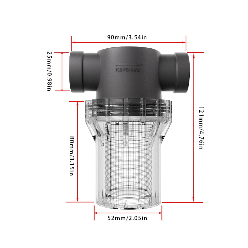 3/4inch internal thread filter, 20 water pipes, 304 stainless steel filter, pre filter, tap water pipe filter, plastic transpare