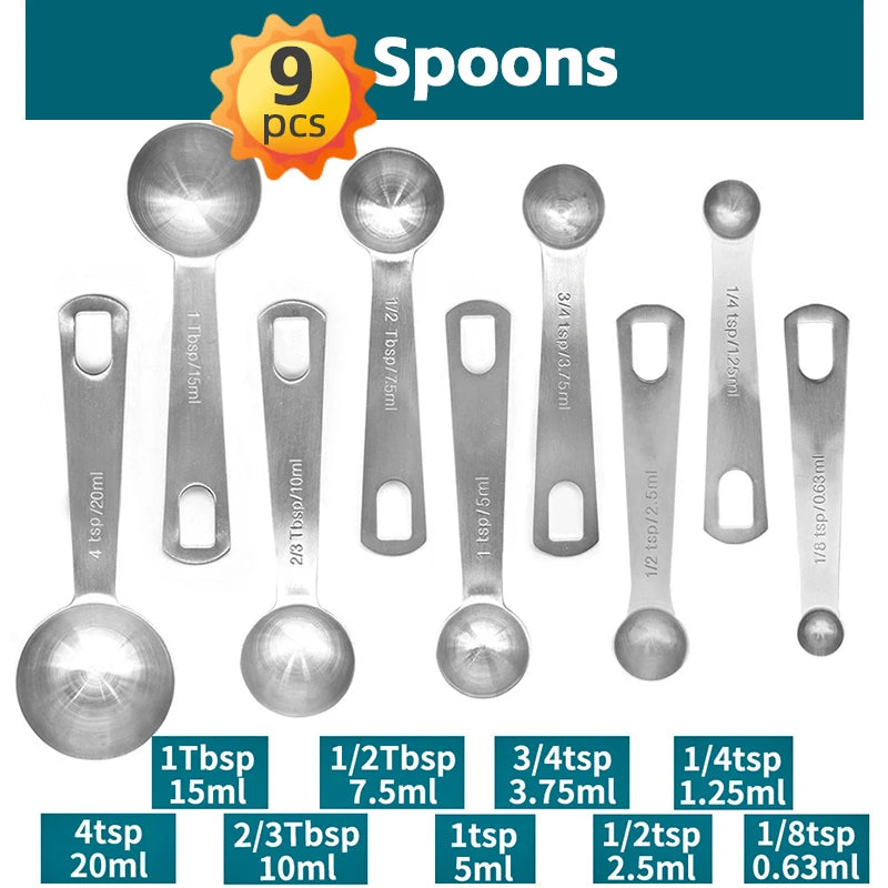 Measuring Cups & Spoons Set - Premium Stainless Steel Measuring Cups and Measuring Spoons for Dry and Liquid Ingredient