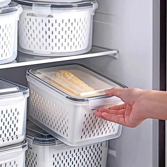 Refrigerator Preservation Storage Box Drain Basket Storage Containers Sealed Box Vegetable and Fruit Food Grade Drain Box