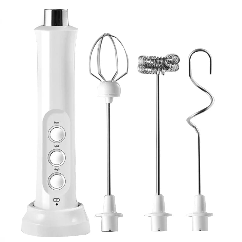 Electric Milk Frother Handheld Coffee Frothing Wand Foamer 3 In 1  High Speeds Drink Mixer Portable Rechargeable Home Foam Maker