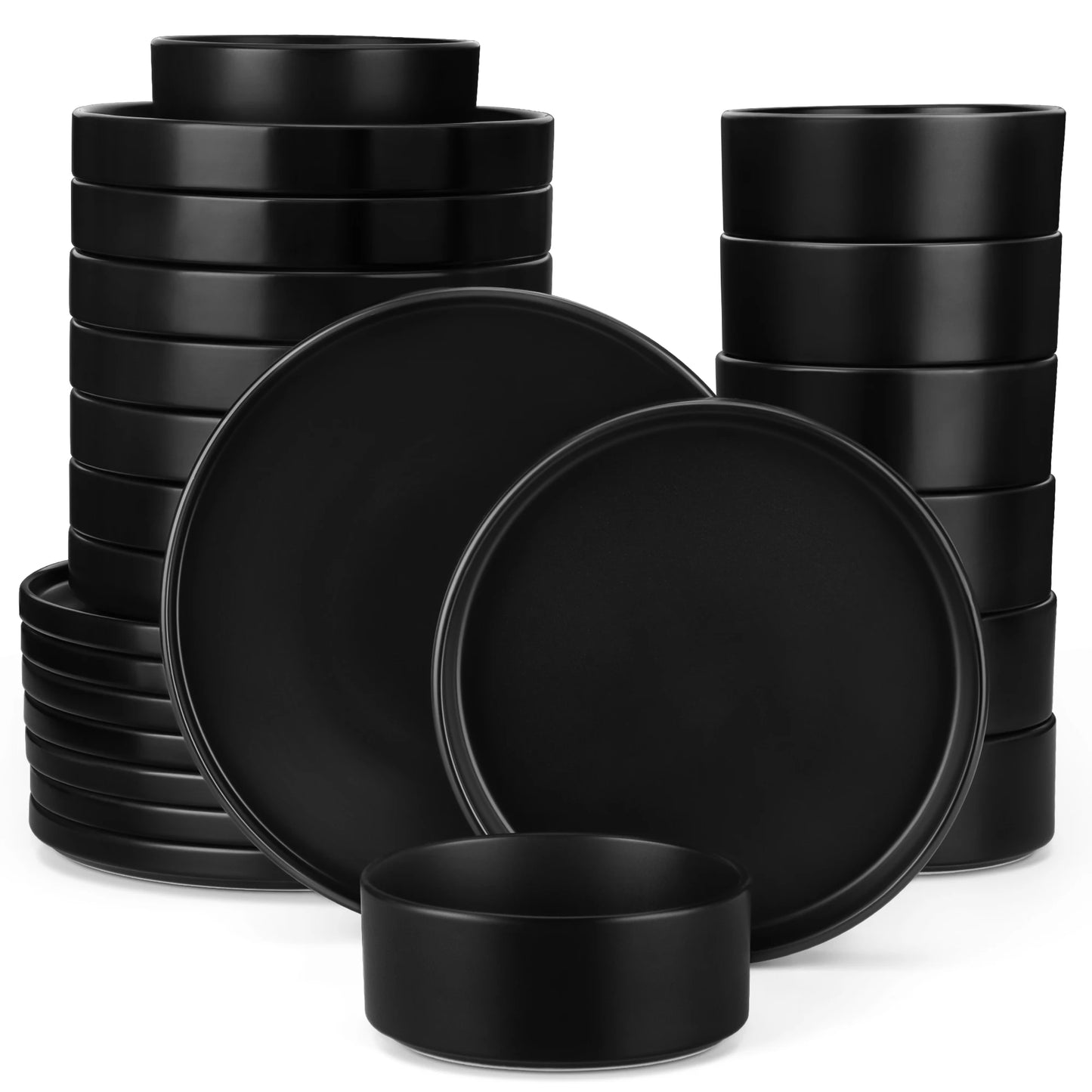 vancasso 18/36 Piece Black Ceramic Plate Sets Stoneware Dinner Set Elegant Dinnerware with 6/12PCS Dinner Plate/Dessert/Bowl