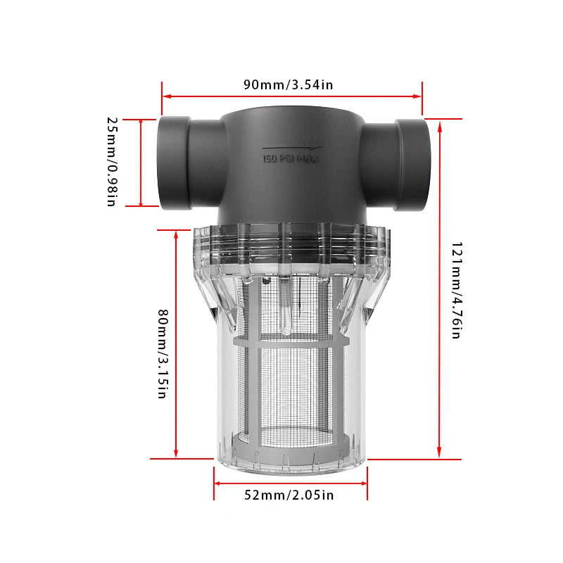 3/4inch internal thread filter, 20 water pipes, 304 stainless steel filter, pre filter, tap water pipe filter, plastic transpare