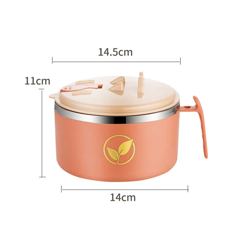 Korean Simple Stainless Steel Instant Noodle Bowls with Lid Handle Double Layer Lunch Bento Box Creative Kitchen Soup Ramen Bowl