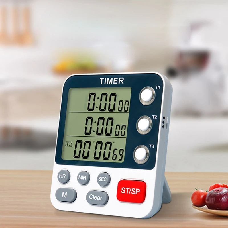 Digital Dual Kitchen Timer 3 Channels Count UP/Down Timer Cooking Timer Stopwatch Large Display Adjustable Volume