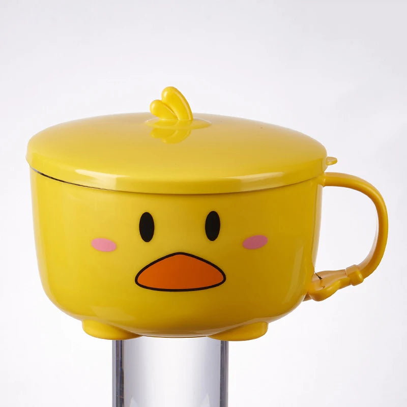 Kawaii Duck Ramen Noodles Bowl With Lid Cute Stainless Steel Kitchen Fruit Instant Salad Rice Soup Double-layer Bowl Tableware