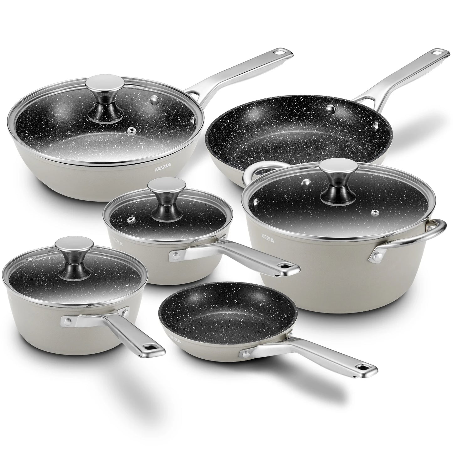 Induction Cookware Nonstick, 10-Piece, BEZIA Pots and Pans Set for Induction Cooktop, Compatible with All Stoves